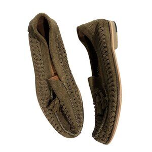 Topman Suede Woven Loafers in Olive